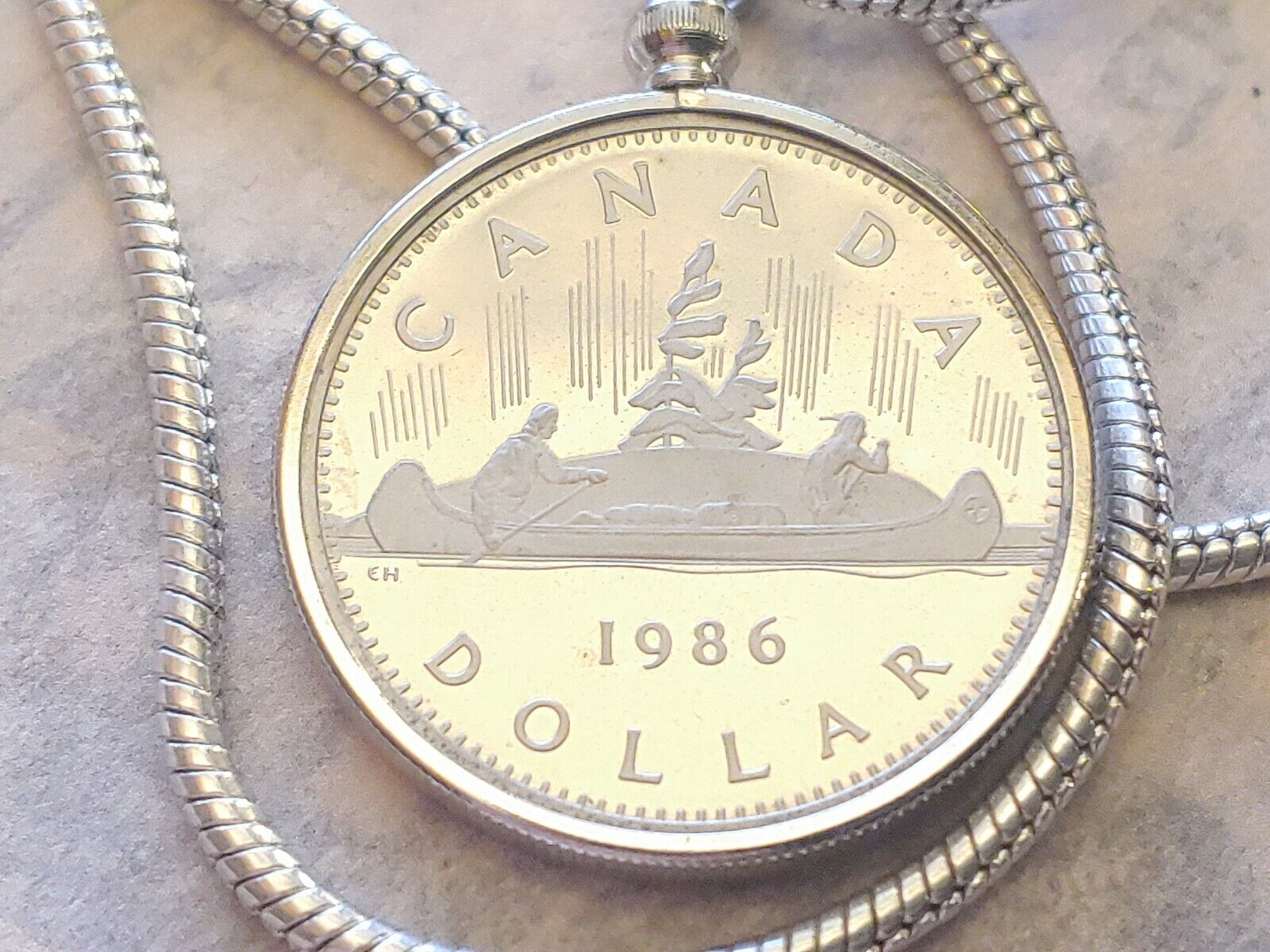 1986 CANADA Voyageur Dollar Coin Pendant on a 24"  18KGF White Gold Filled Chain Everymagicalday