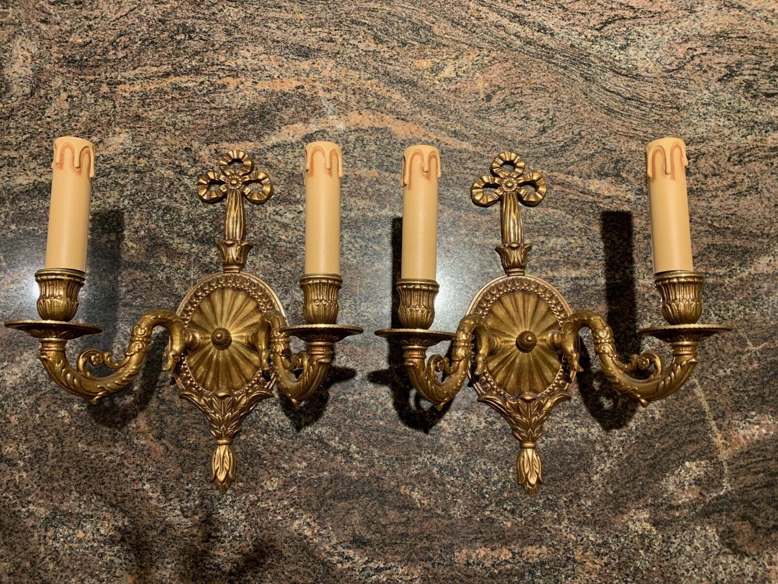 Pair of Antique Style Wall Sconces Luminaire Brass Bronze Без бренда