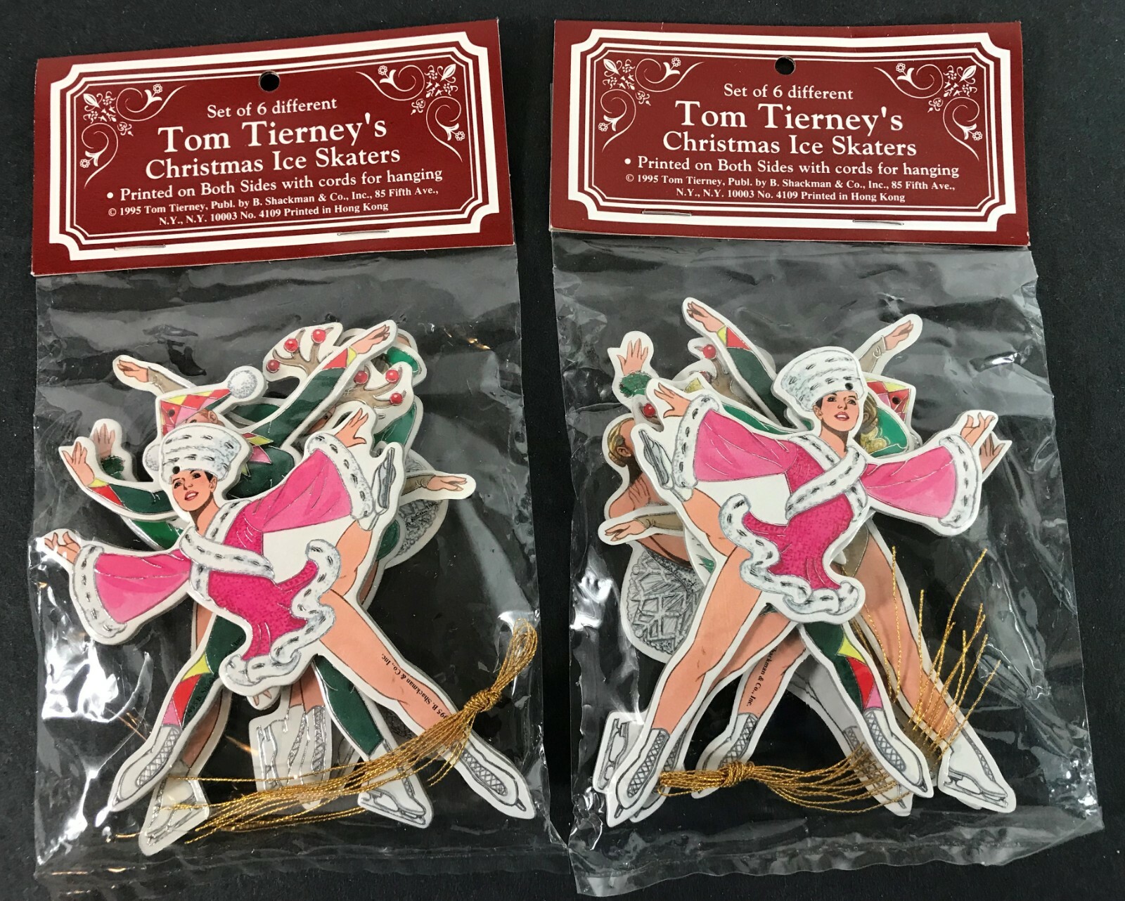 Tom Tierneys Christmas Skaters Hanging Decorations Double-Sided 1995 Lot of 2 Без бренда