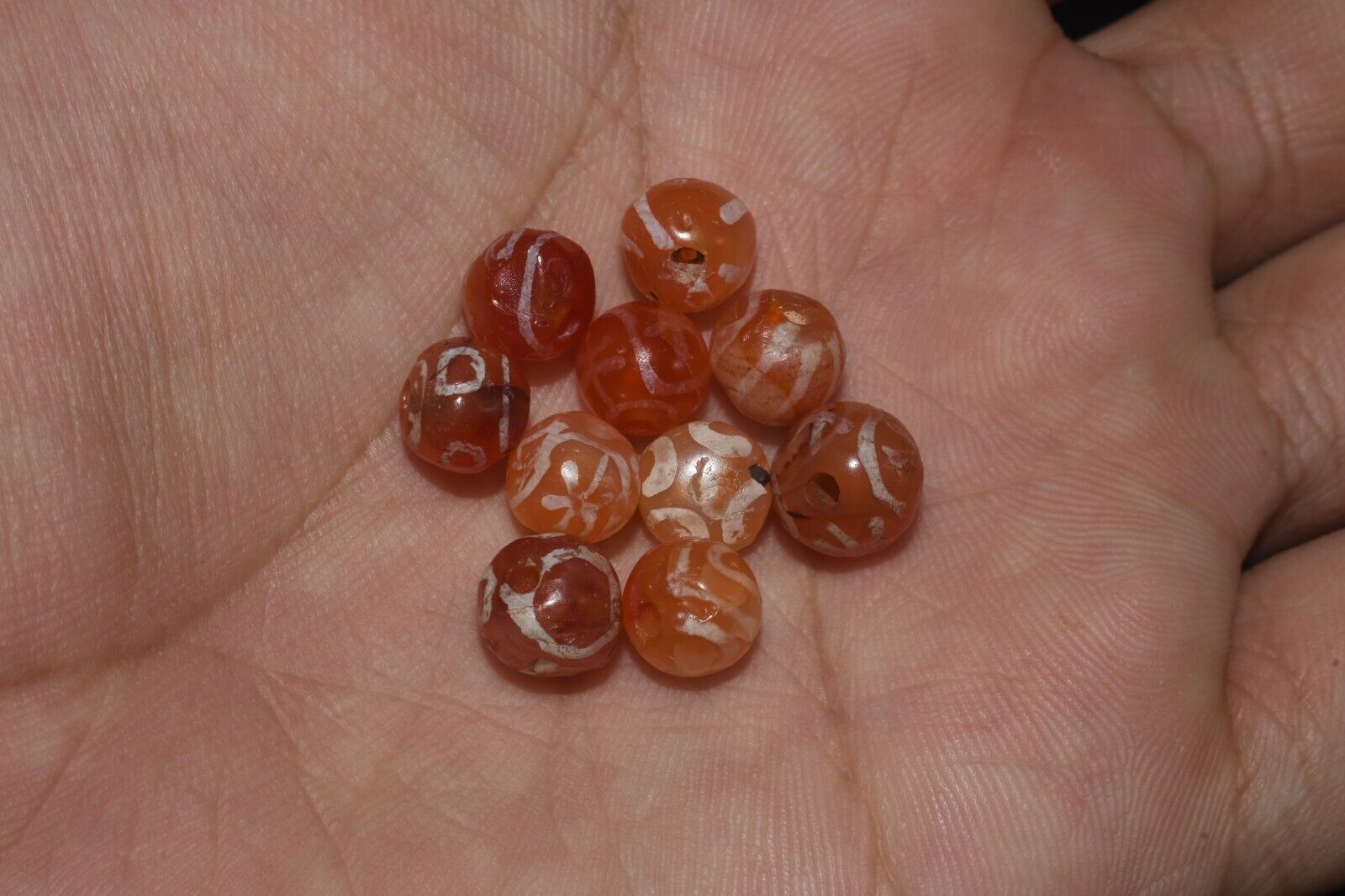 Authentic 10 Ancient Indus Valley Etched Round Carnelian Beads Ca. 2600-1700 BCE Без бренда - фотография #5