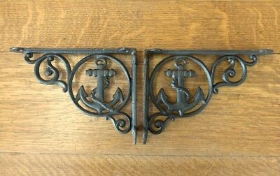 2 BROWN ANCHOR THEMED SHELF BRACKETS 9" ANTIQUE STYLE CAST IRON nautical boat  Без бренда