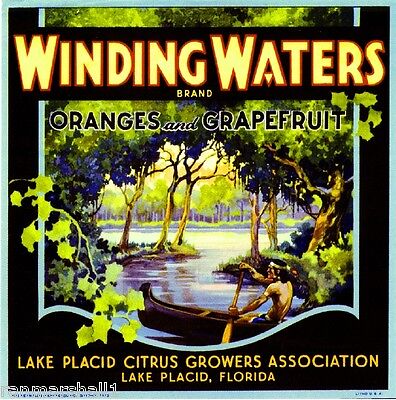 Lake Placid Florida Winding Waters Orange Citrus Fruit Crate Label Art Print Winding Waters