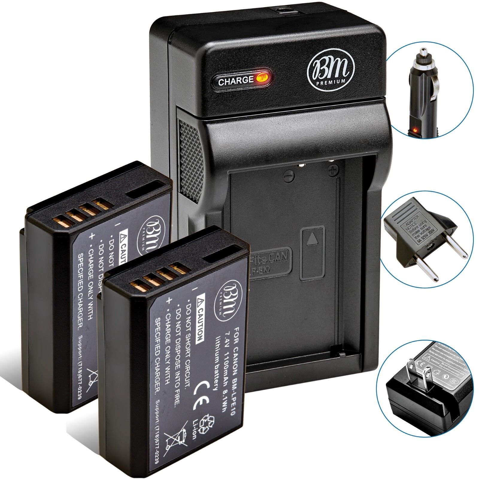 2 Pack LP-E10 Battery + Charger for Canon Rebel T3, T5, T6, T7, EOS 1200D, 1300D BM Premium BM-LPE10K4-A