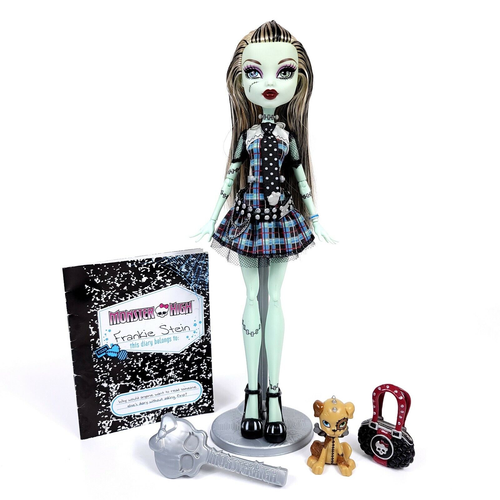 Monster High FRANKIE STEIN Doll Original First 1st Wave Pet Dog Watzit Purse Sta Mattel