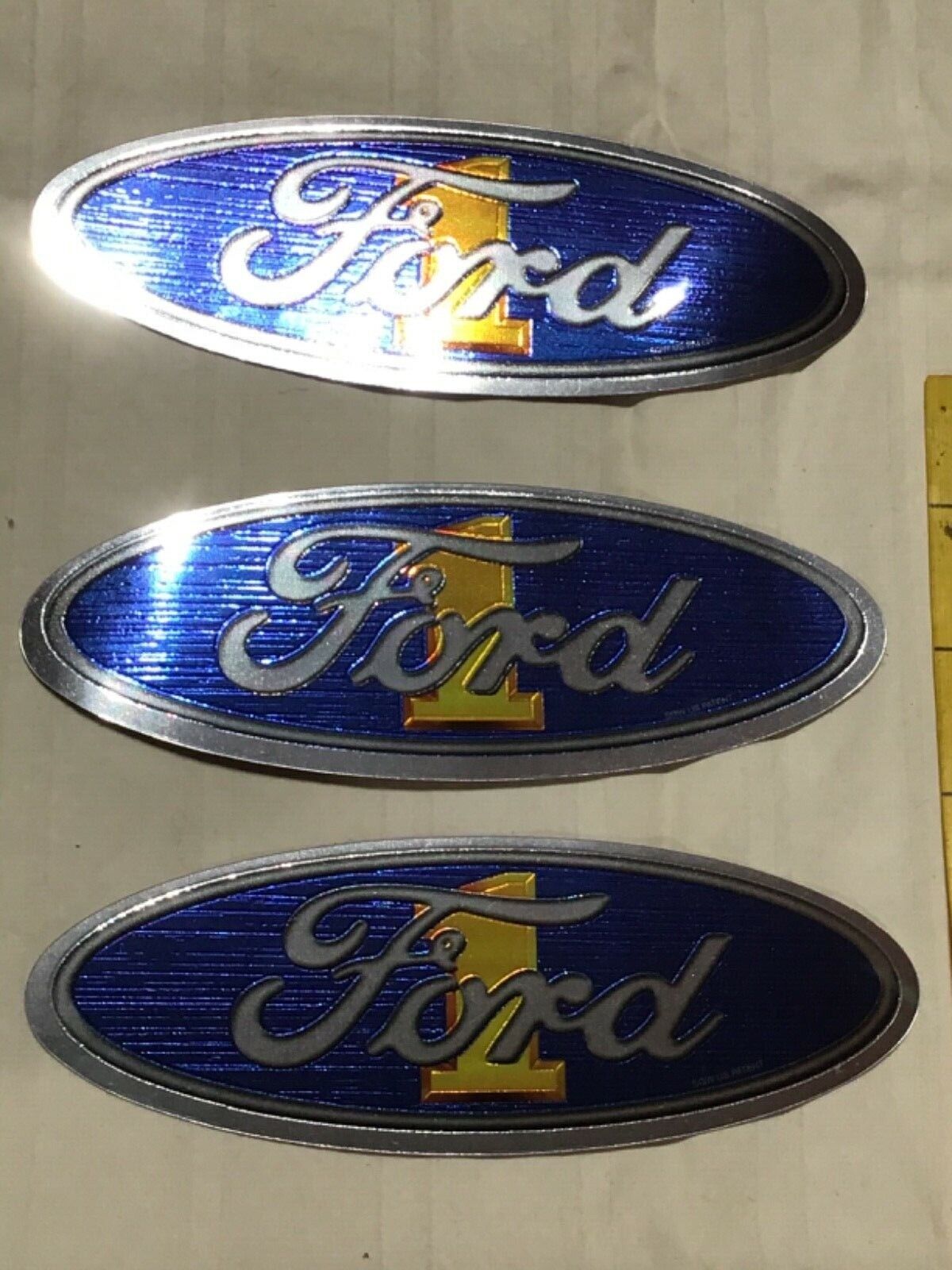 Vintage LOT x3 70s-80s FORD #1 Metallic Alumin Chrome STICKERS Truck Car new nos Без бренда