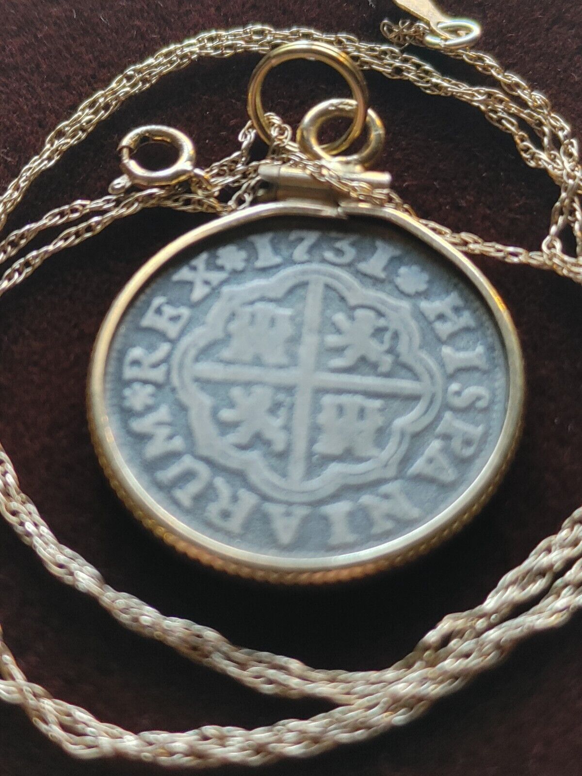 Genuine 1731 Spanish Reale 14K Gold pendant On a 14K  18" Gold Chain w COA & Box Everymagicalday - фотография #12