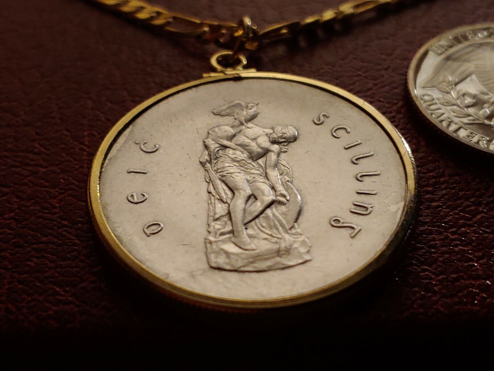 1916-1966 Irish Silver Cuchulaine Coin Pendant 24" 18KGF GOLD FILLED LINK CHAIN Honoredalllies - фотография #6