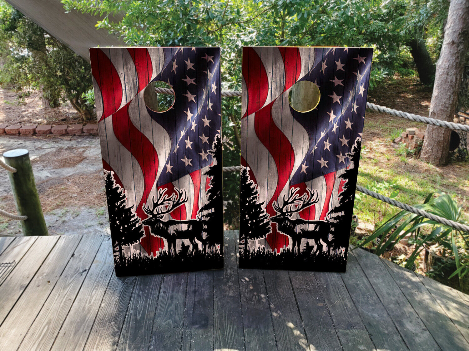 WATERPROOF Iconic USA Flag & Deer Cornhole Board Wraps / Cornhole Decals Kyle's Cornhole Boards