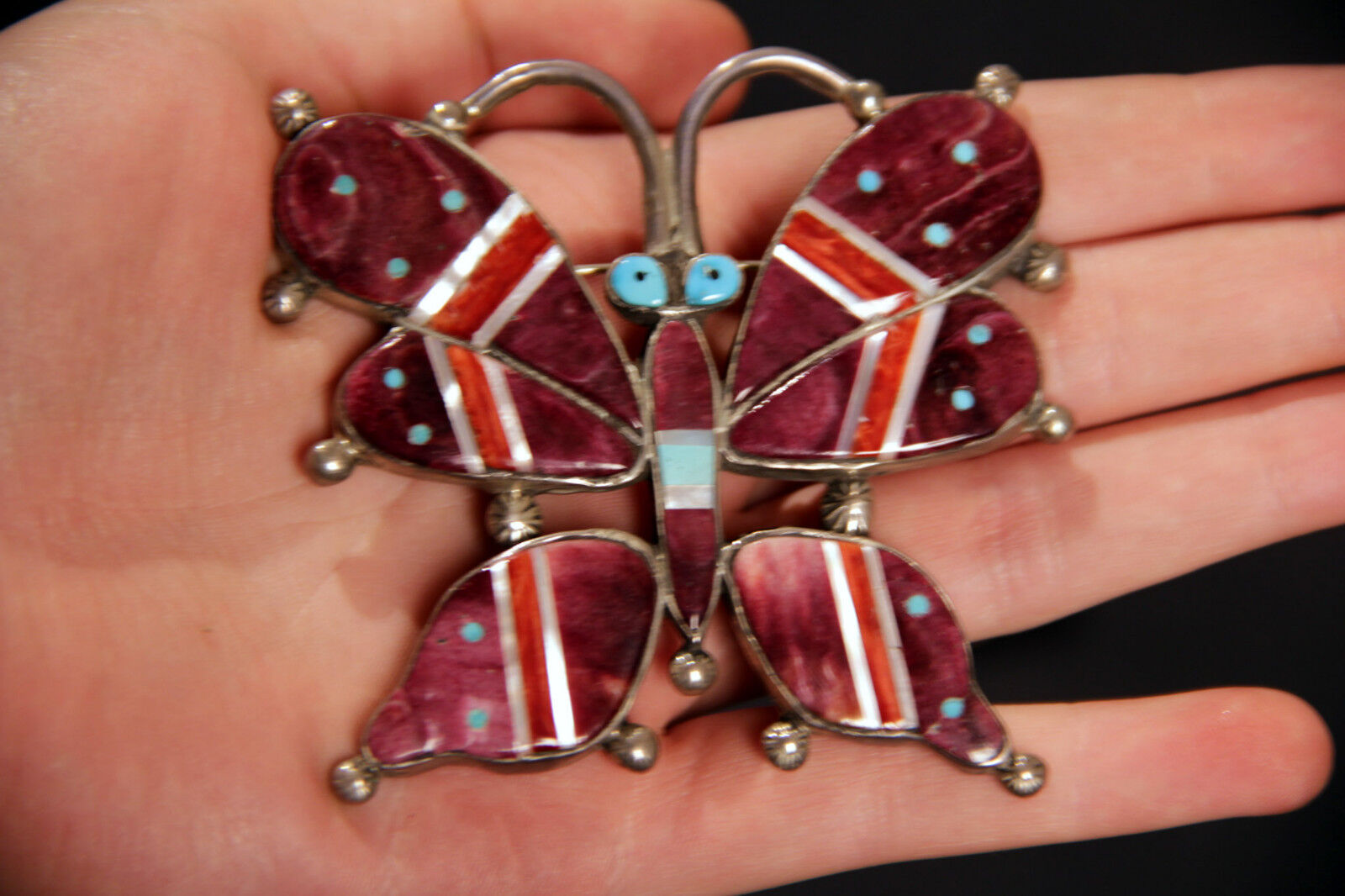 Navajo Butterfly Pin in Sterling Silver & Purple Spondylus 2 1/2" Без бренда - фотография #2