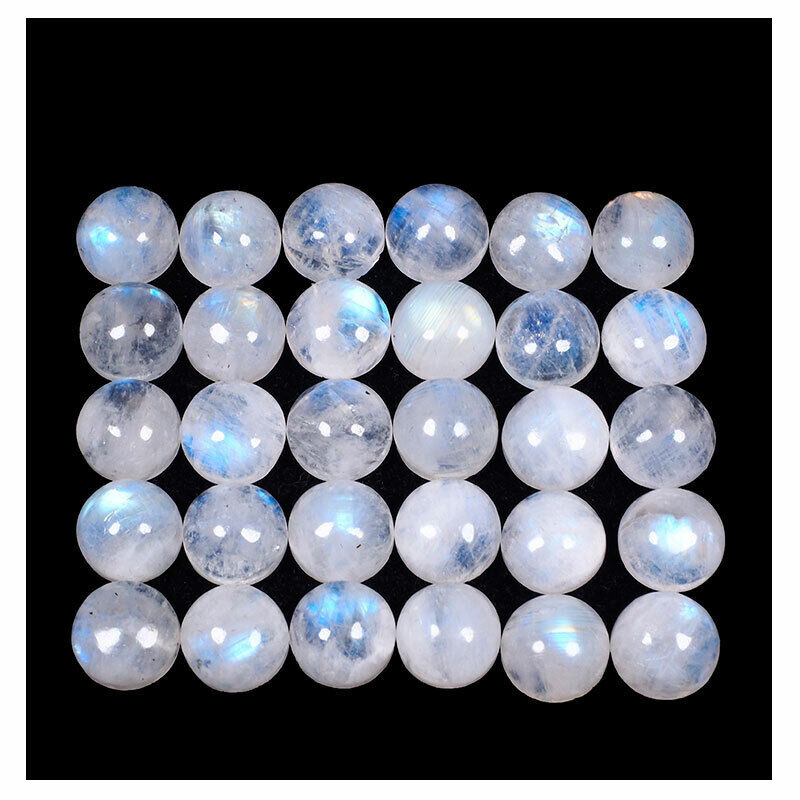 30 Pcs Natural Blue Moonstone 10mm Round Flashy Untreated Cabochon Gemstones Lot Selene Gems