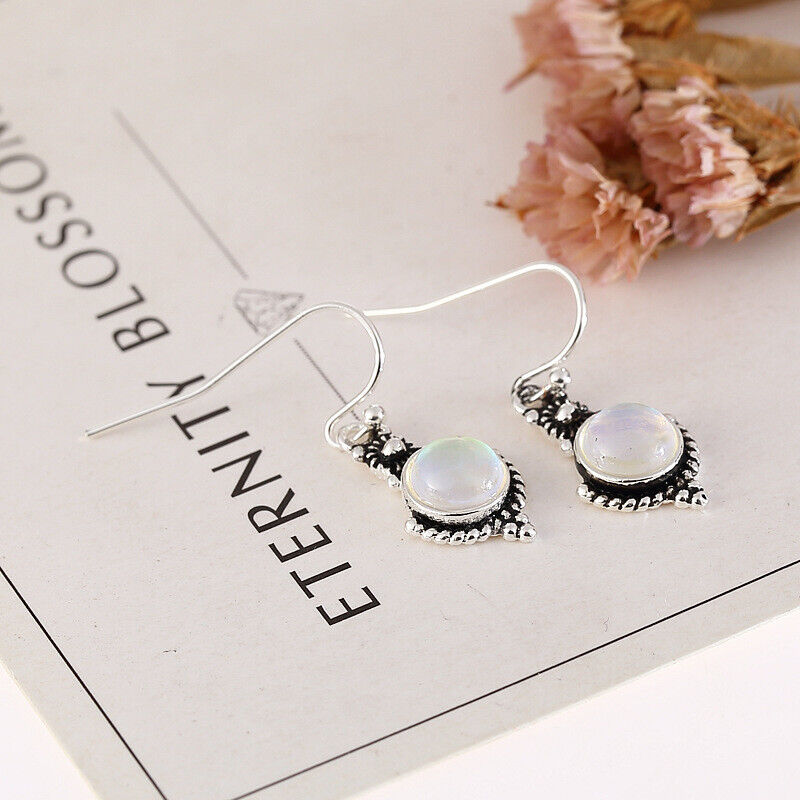 Silver Turquoise Color Moonstone Earrings Ear Hook Dangle Drop Gift Jewelry Rinhoo Does not apply - фотография #4