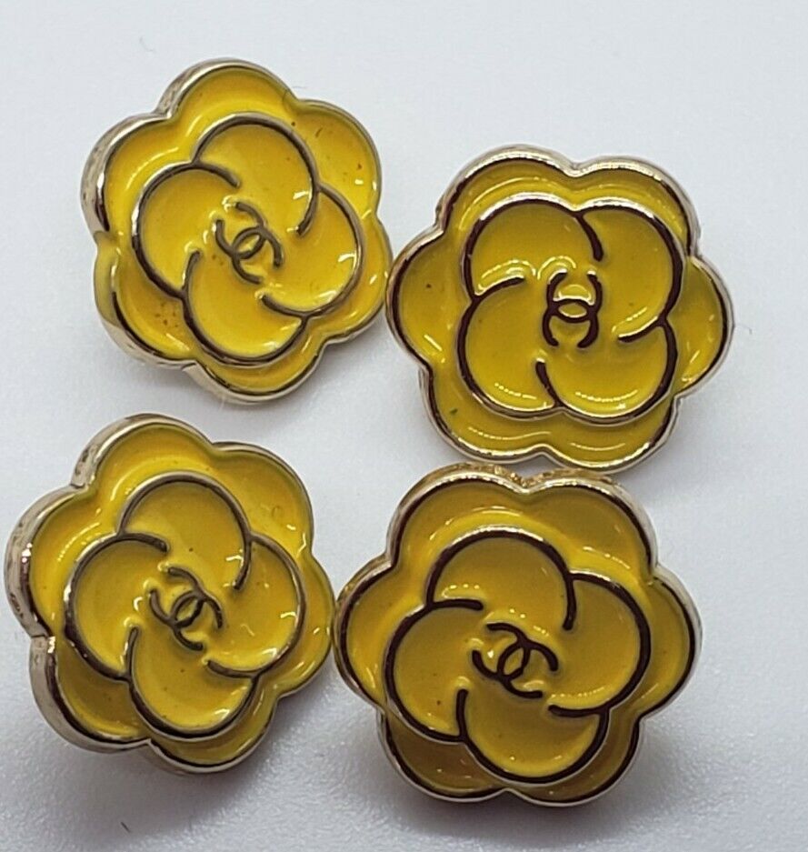 Set of 4 Chanel yellow camellia buttons, 12 mm, tiny Без бренда