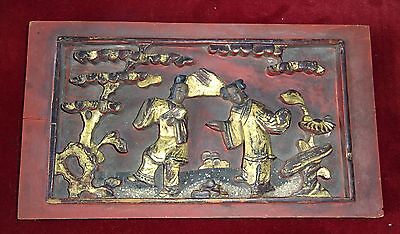 2x 19CT Chinese Framed Carved Red Panels of Scenes w. Figures in Gilt (Gem) Без бренда - фотография #7