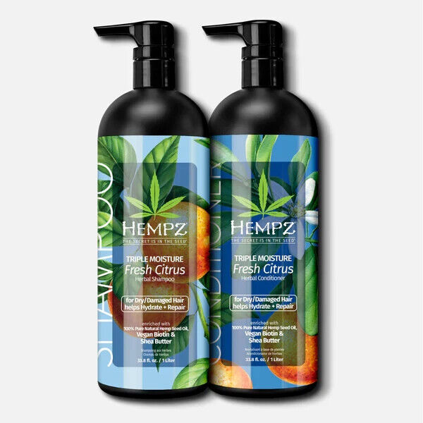 2 HEMPZ TRIPLE MOISTURE HERBAL REPLENISIHING SHAMPOO + CONDITIONER 33.8OZ EACH Hempz Triple Moisture Shampoo & Conditioner