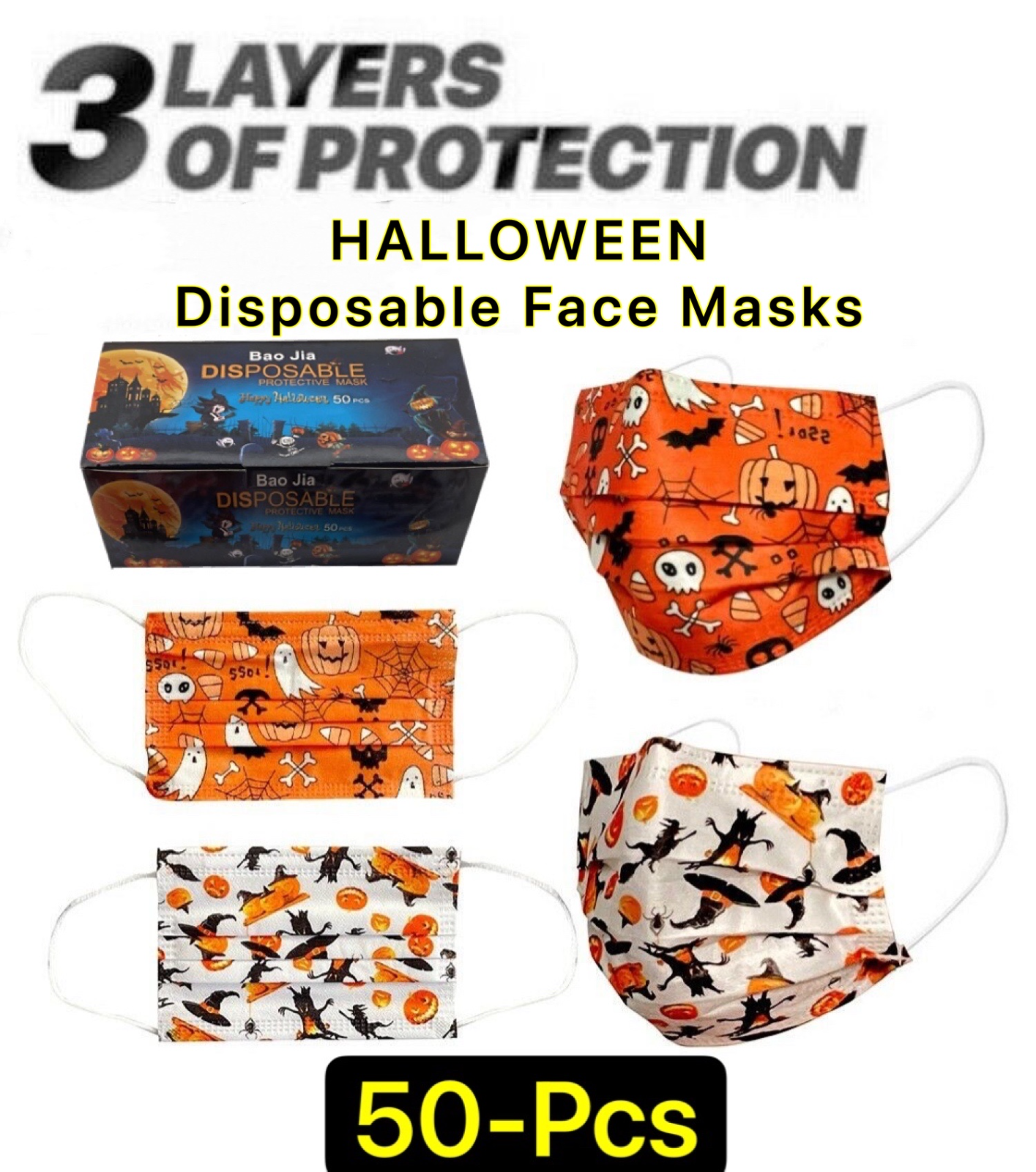 Holiday Pattern Disposable (50-PCS) Face Mask Assorted 3-Ply Adult Mouth Cover Unbranded Does Not Apply