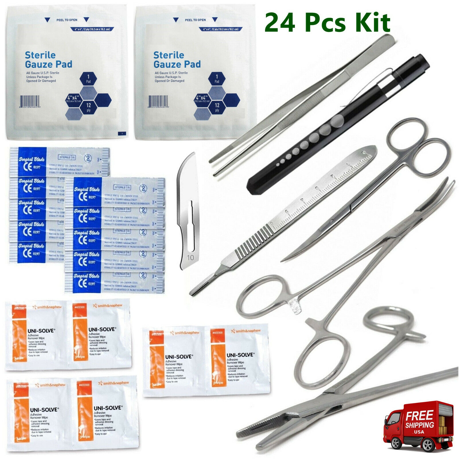Military Surgical Suture Kit, Suture Set With Scalpel, 24 Piece Kit hti brand Does Not Aaply