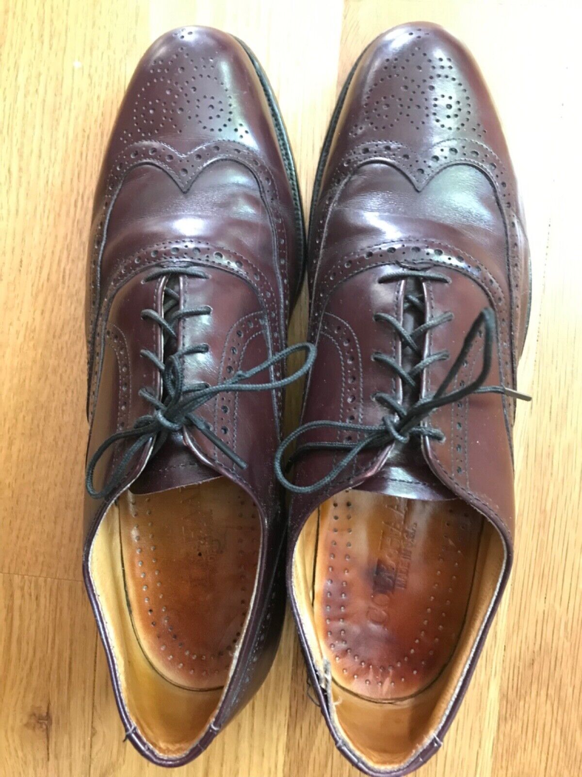 (2 pairs) classic men’s formal leather Brogue shoes brown/burgundy size 9 1/2  Bostonian, Cole & Haan - фотография #6