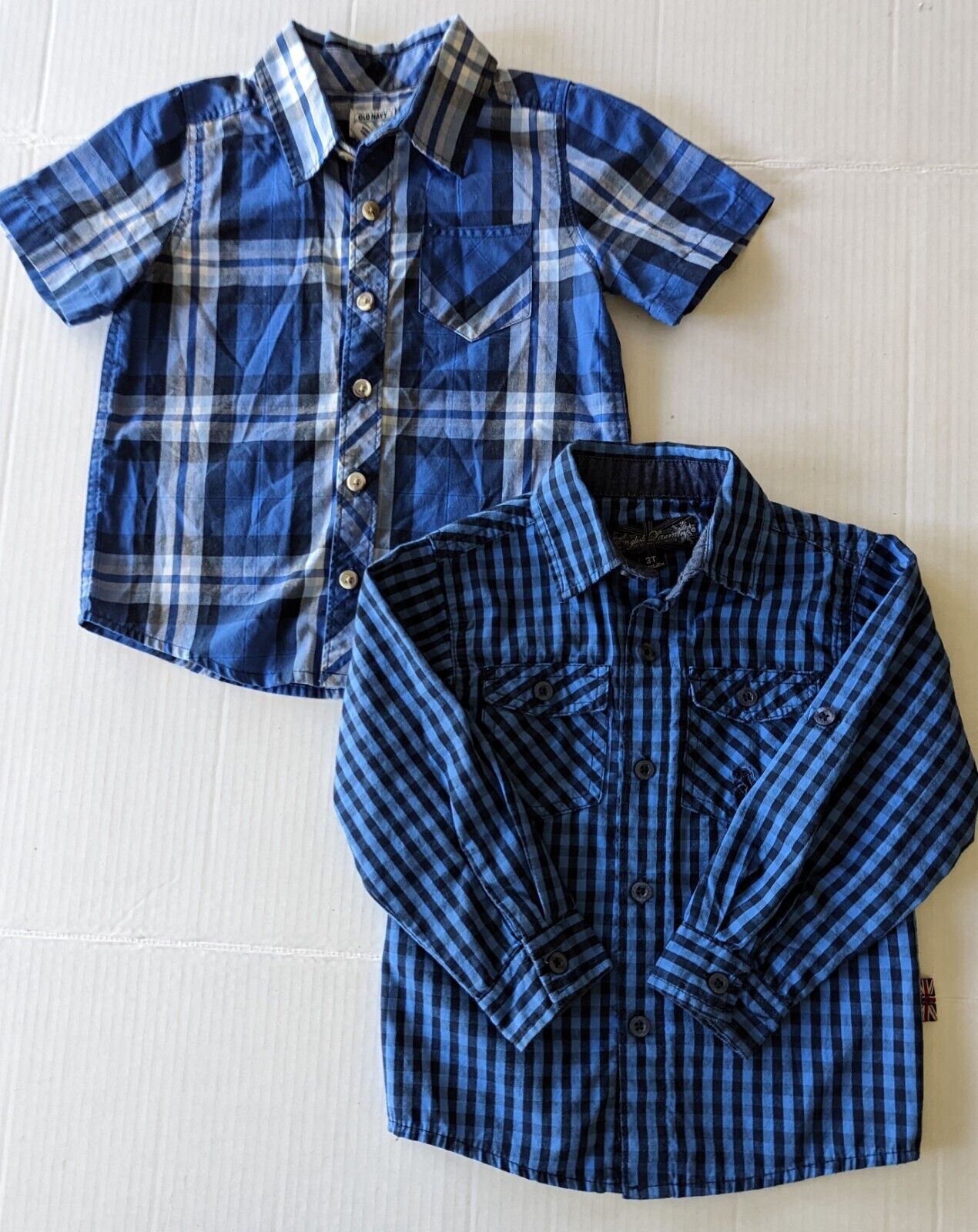 2 Pc's 3T: 2 Blue Plaid Shirts-1 Long & 1 Short Sleeve English Laundry, Old Navy English Laundry, Old Navy
