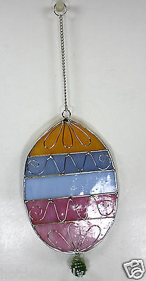 SET OF 3 STAINED GLASS OVAL SUNCATCHERS TIFFANY STYLE MARBLES & WIRE EASTER EGGS Lillian Vernon 044667 - фотография #2