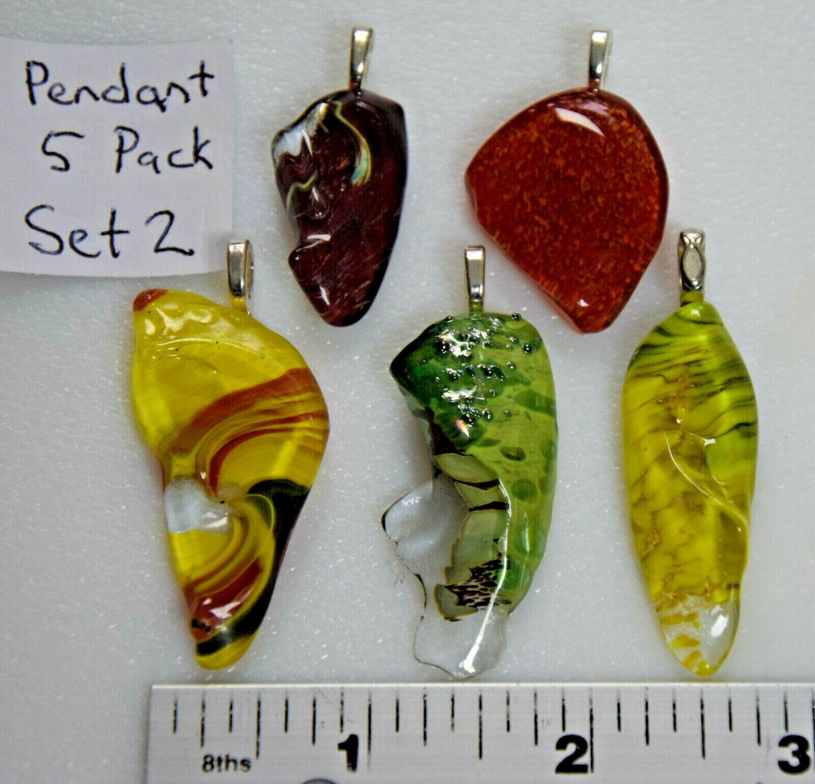 s2 Made In USA Fused Glass Pendants 5 Pack + 5 pcs 18" Soft Leather Necklace Artisan - фотография #3