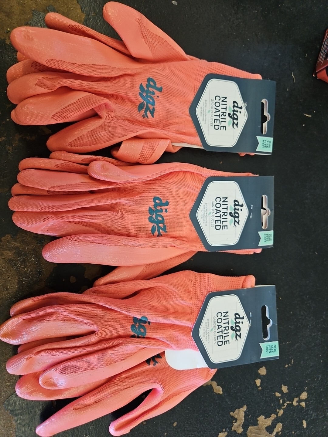 LOT OF 3 DIGZ Women's Nitrile Coated Garden Gloves in Coral - One Size Fits Most Digz