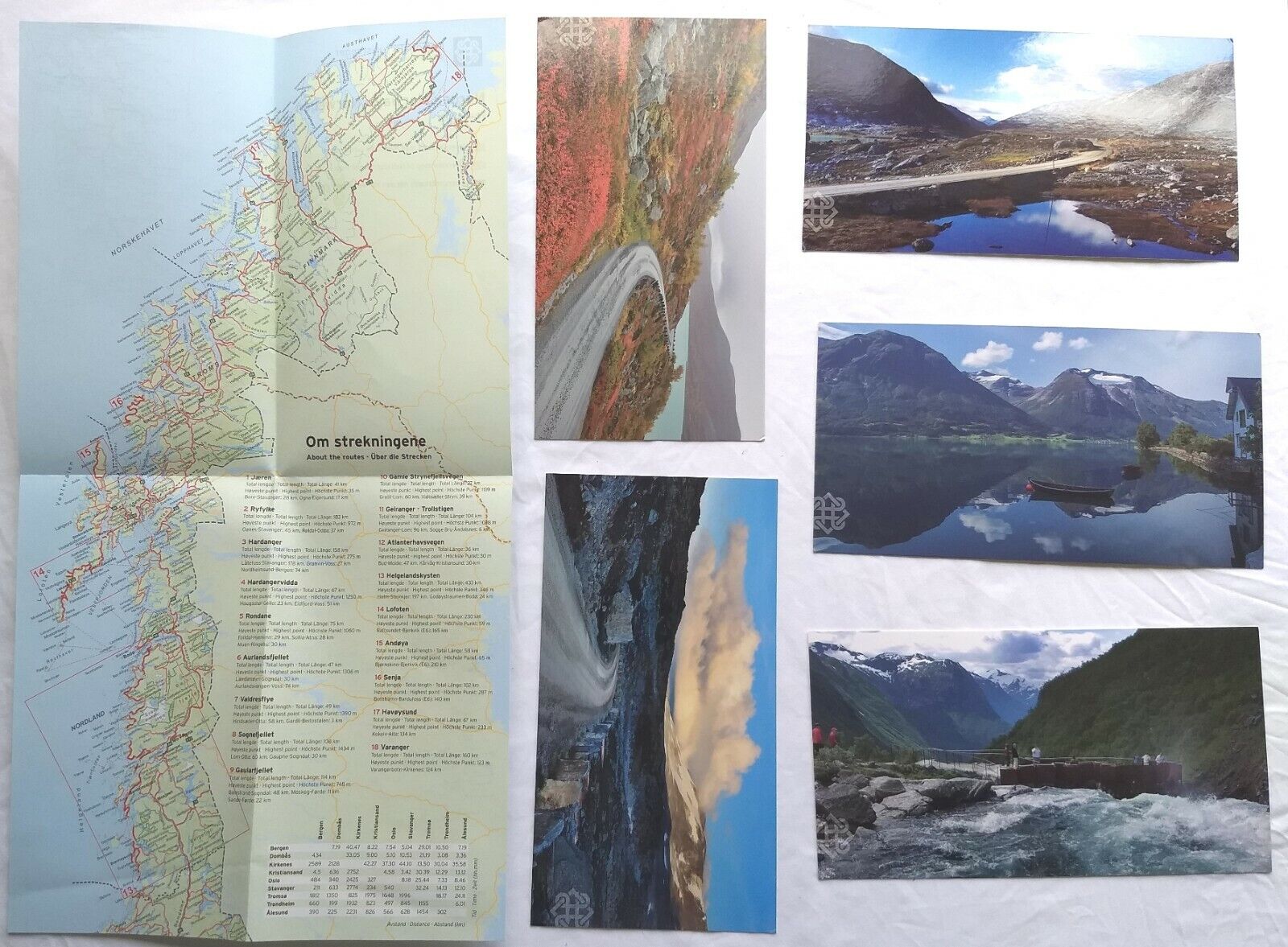 5 Norway Postcards + Map Gamle Strynefiellsvegen Tourist Route w/ Folder Lot Без бренда