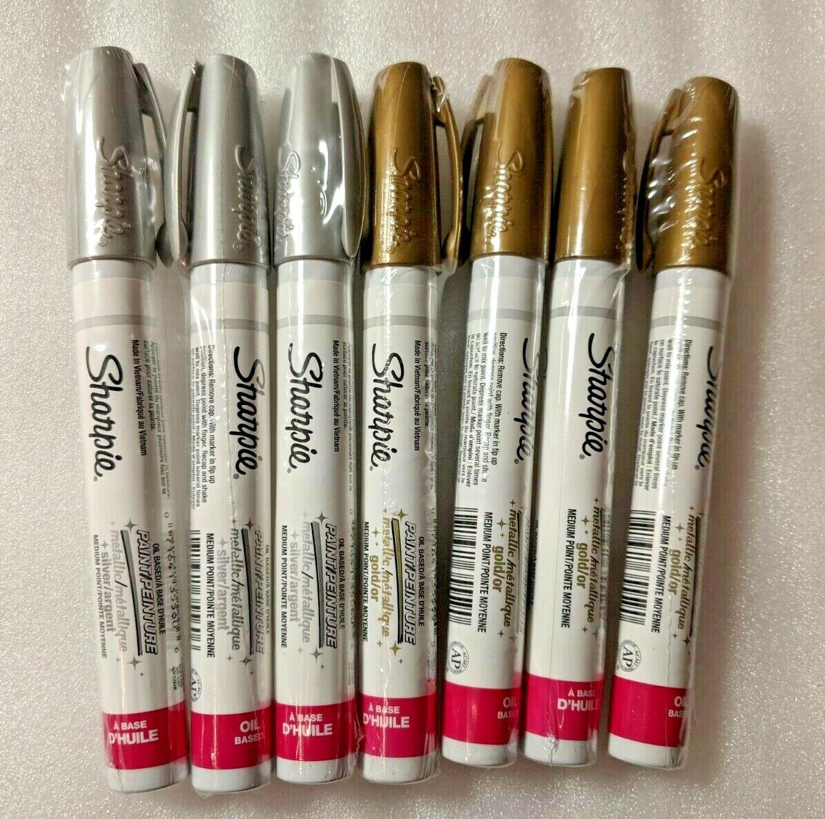 Lot of 7 New Sharpie Oil-Based Paint Markers Medium Point (Silver & Gold) -Lot A Sharpie Does Not Apply
