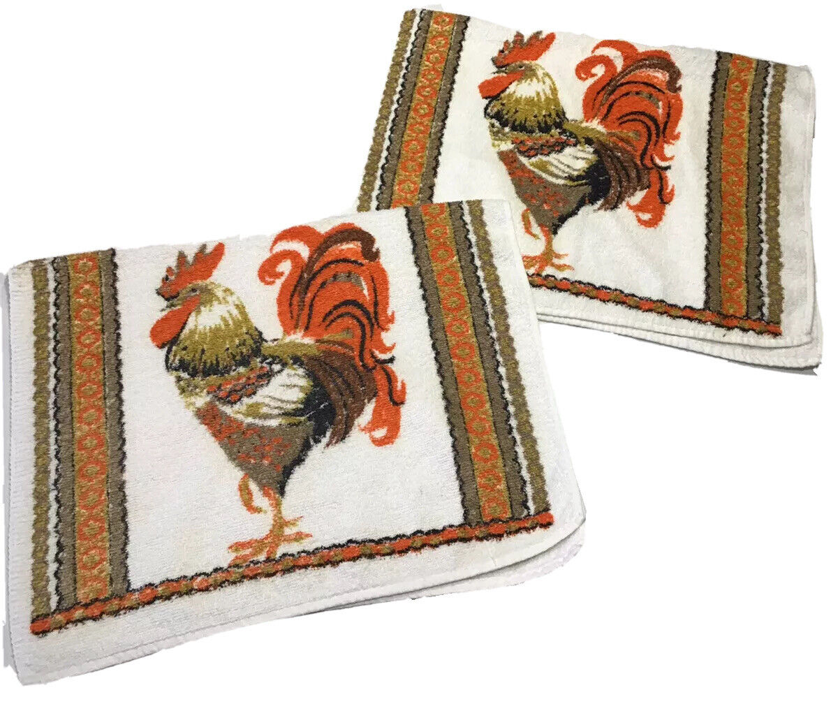 Vintage 1960s Lot Of 2 Royal Terry Rooster Terrycloth Towels Kitchen MCM 27x17 Royal Terry Of California - фотография #2