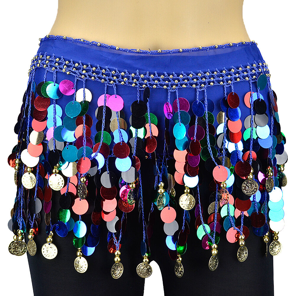 6 PCs Multi Color Sequins Coins Belly Dance Scarf Belt Hip Skirt Wrap Chiffon White Deer - фотография #10