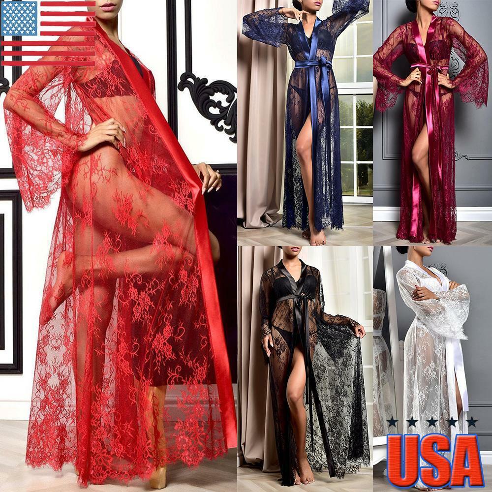 Women Sexy Lace Lingerie Night Dress Kimono Bathrobe Sleepwear Nightwear Gown US Unbranded Does Not Apply