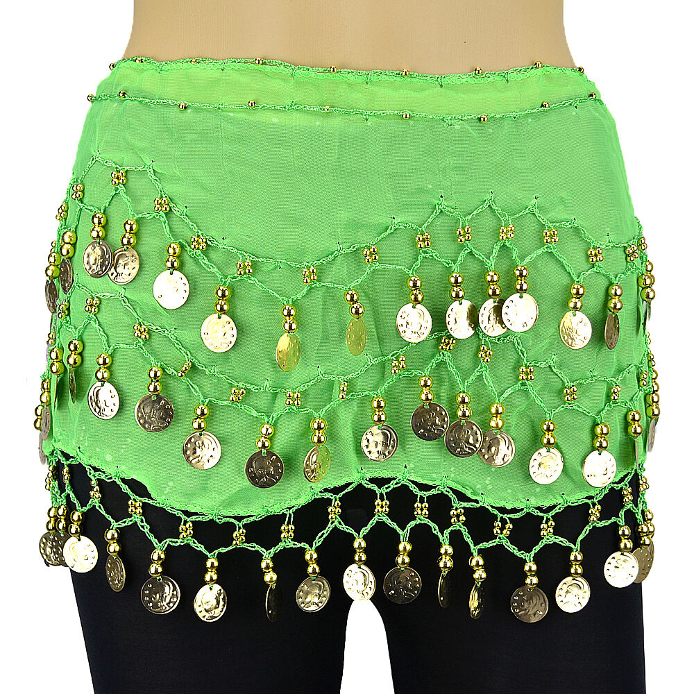 10 PCs Belly Dance Skirt Scarf Hip Wrap Belt Wholesale Low Price Chiffon Coins White Deer - фотография #6