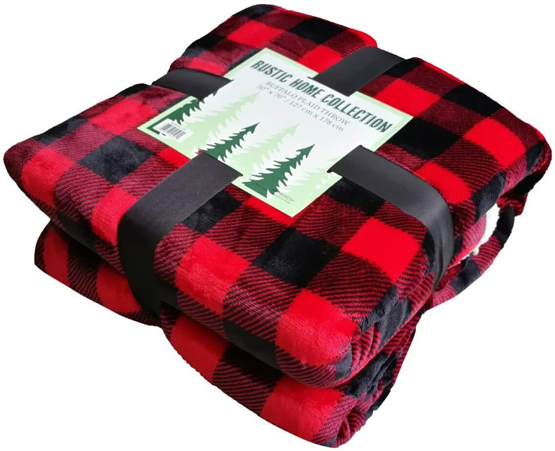 12 Pack of Buffalo Plaid Throw Blankets 50 x 70 Red & Black Soft Flannel Sherpa Arkwright Does Not Apply - фотография #2