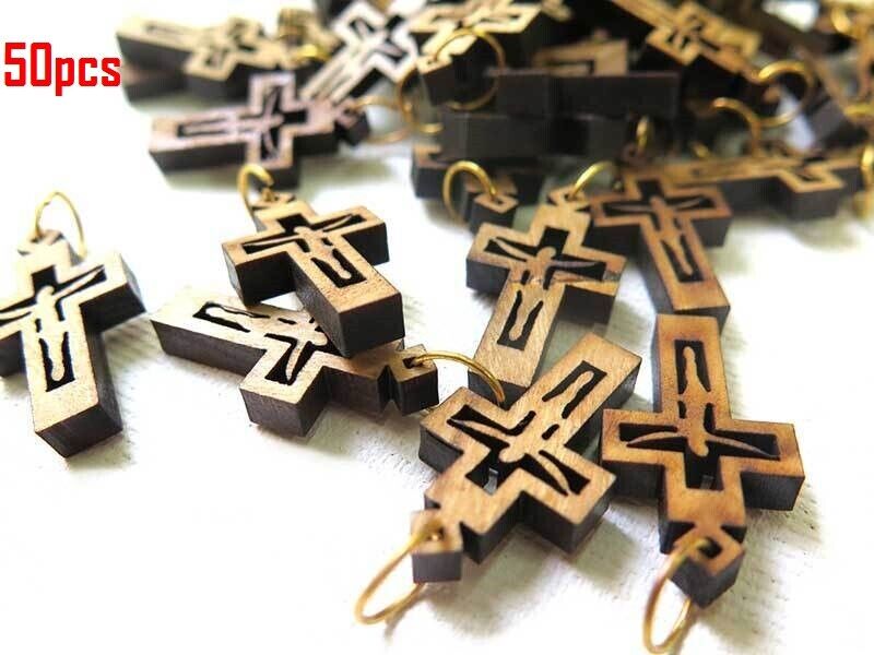  Wood Olive HandMade Cross Pendants Necklace Holy Land Bethlehem Crosses Rosary Без бренда