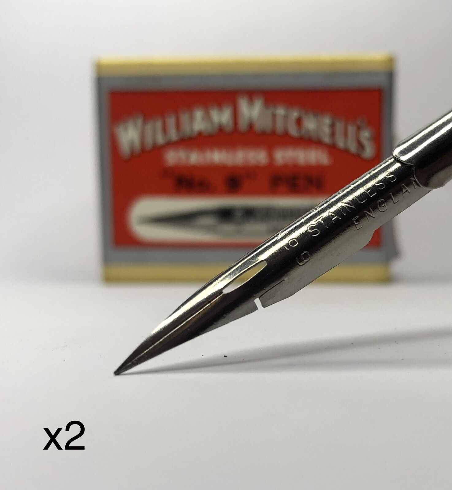 x2 William Mitchell's Stainless Steel "No.9" Pen 0221 Fine Nib Vintage Dip Pen William Mitchell