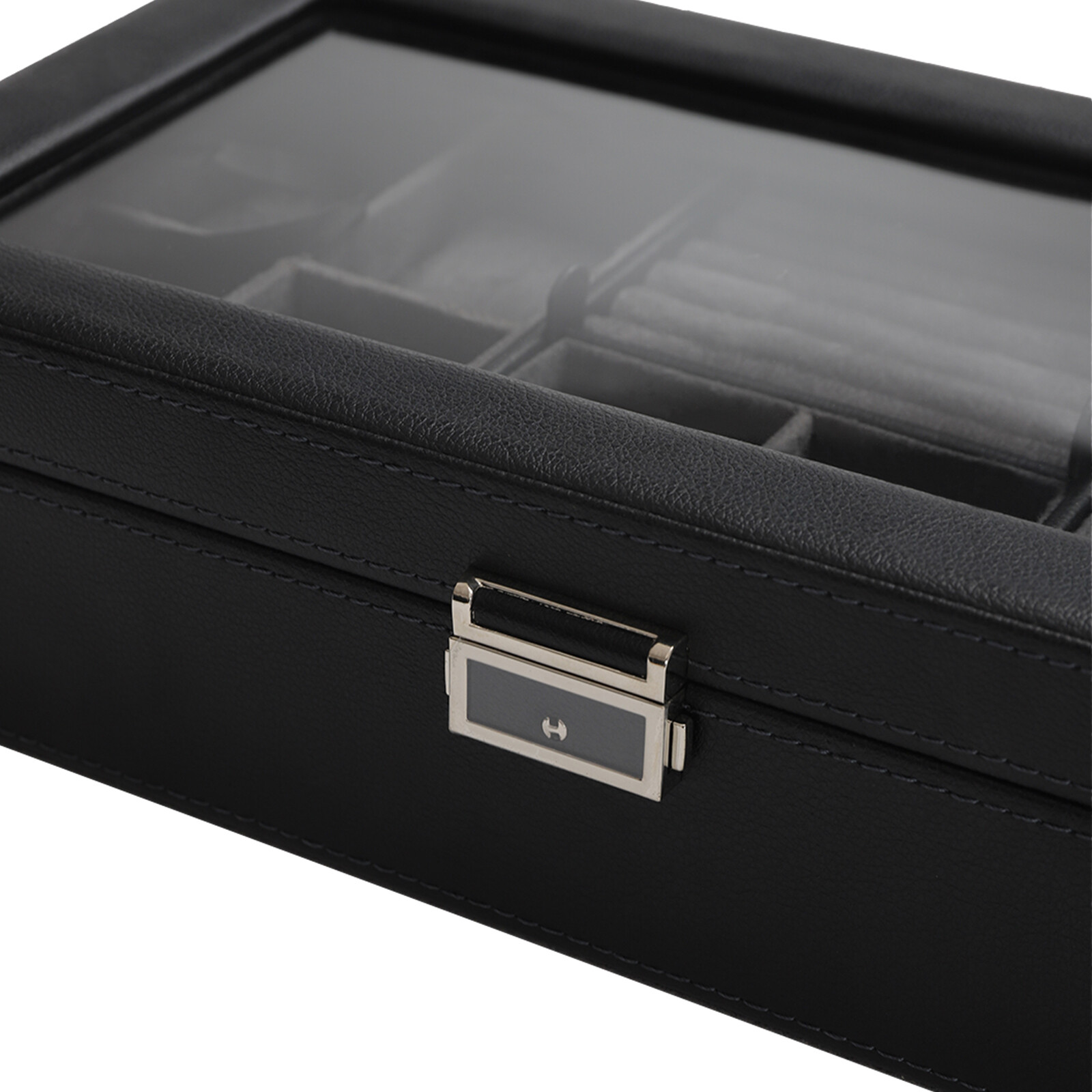 Large Jewelry Storage Box for Men Gifts Watch Display Case PU & Large Glass Lid Unbranded - фотография #7