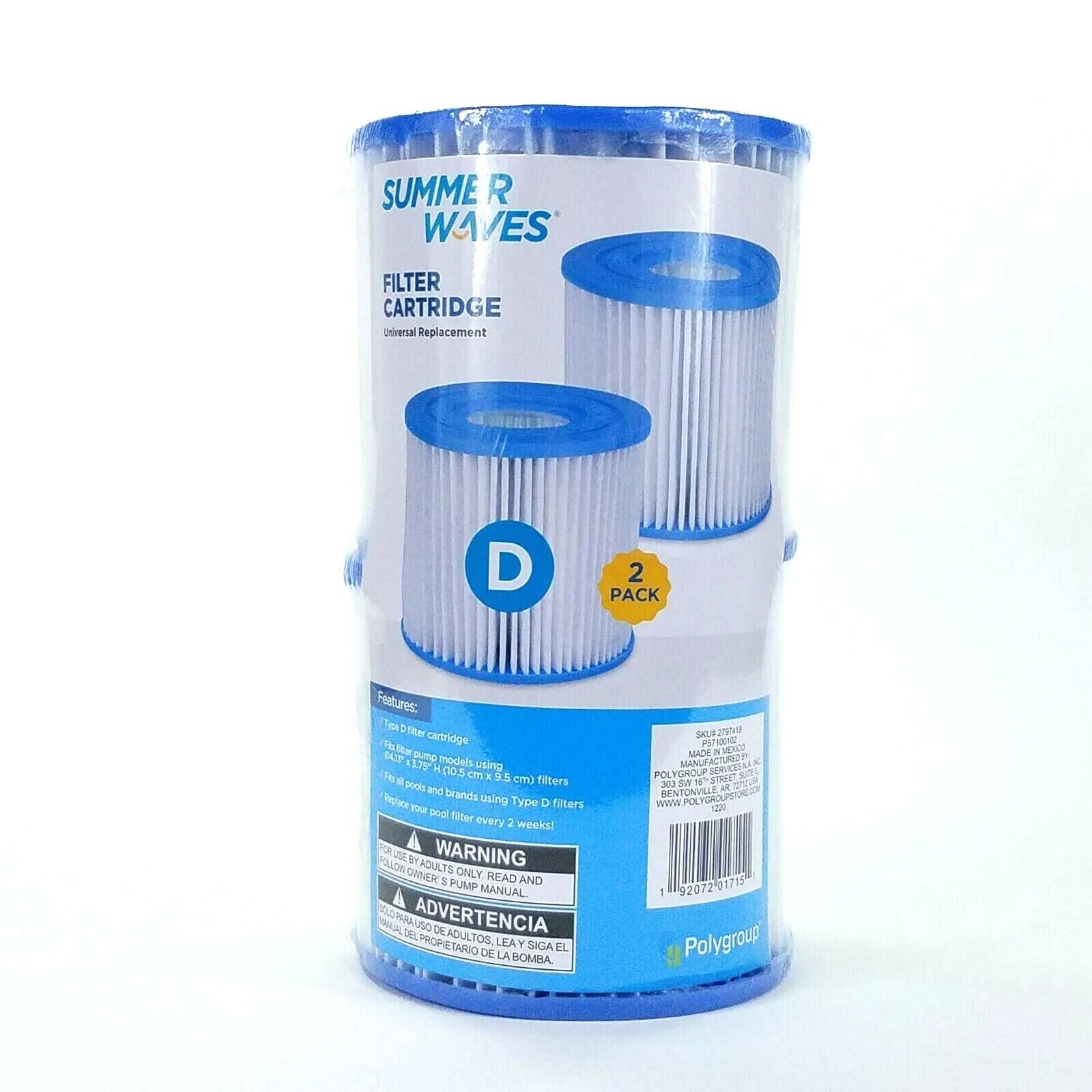 Summer Waves Swimming Pool TYPE D Filter Pump Cartridge 2 Pack Polygroup In Hand Summer Waves P57100102