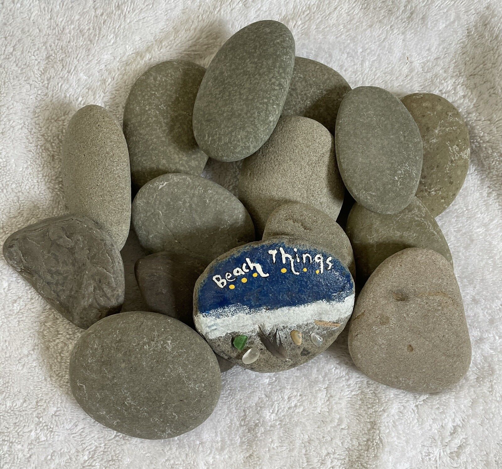 Ten (10) Medium Sized 3”- 3 1/2", Flat Smooth Beach Rocks!  Ready for Painting! Unbranded
