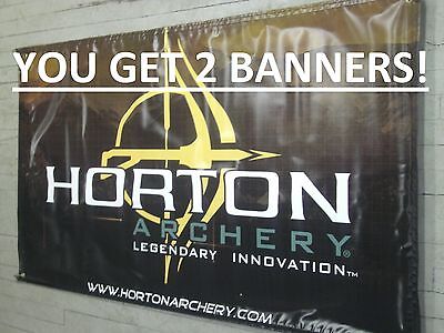 2 NEW! HORTON BANNER 55"X 34" Archery compound bow promo flag logo CROSSBOW SIGN Horton Does not apply