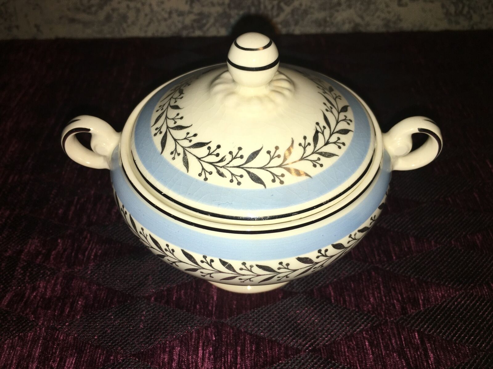 TAYLOR SMITH TAYLOR covered vegetable sugar bowl metallic silver vine blue vntg Taylor Smith Taylor - фотография #11