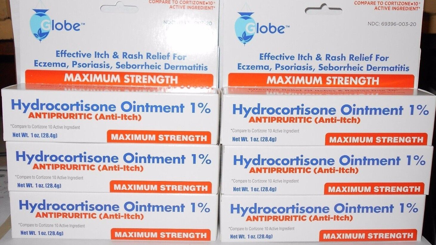 Hydrocortisone Ointment 1% Maximum Strength 1oz Tube - Pack of 6 - Exp 04-2025 Globe