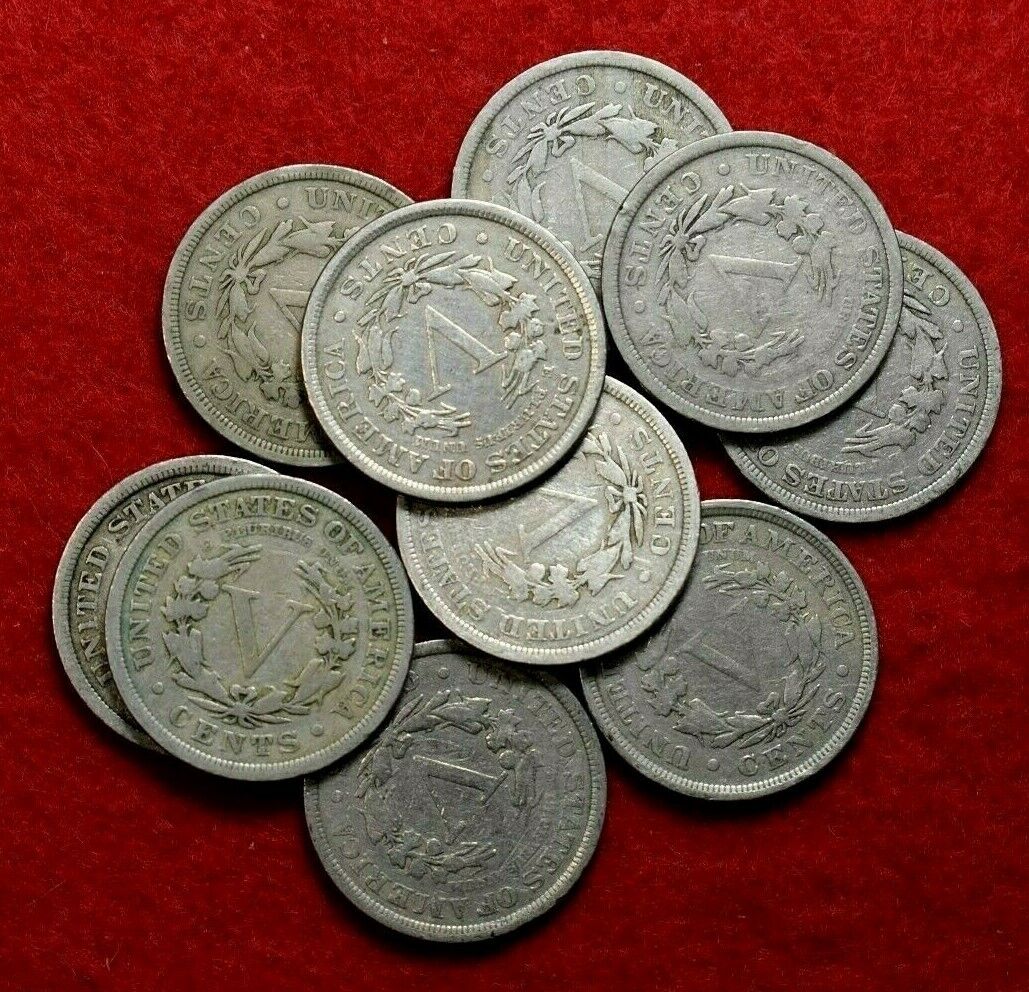 1907 10 coin VG Liberty Nickel lot 1/4 ROLL #23001907 Без бренда - фотография #2