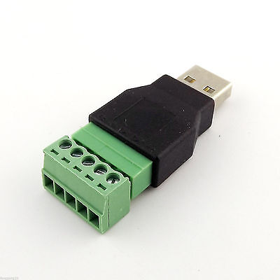 1x USB 2.0 Type A Male to 5 Pin Screw w/ Shield Terminal Plug Adapter Connector Unbranded/Generic Does Not Apply