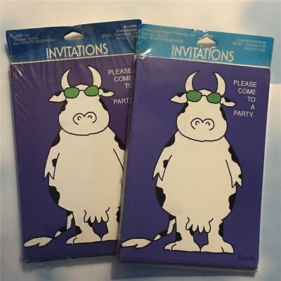 Vtg Sandra Boynton Party Invitations NOS Sealed Cards Lot 2 Pkgs Cool Cow Motif Без бренда
