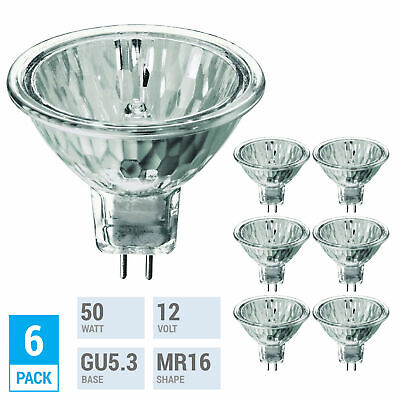 6 Pack 50MR16 Halogen Bulb EXN 50W 12V FL MR16 Dimmable 2-Pin GU5.3 Cover Glass KOR K25339