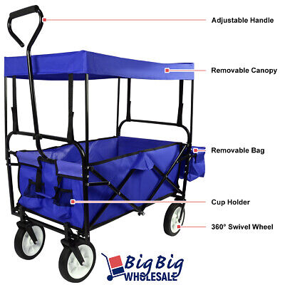 Folding Beach Wagon Garden Cart Sport Storage Utility 4 Buggy Wheel Canopy Kids GENIQUA YM-4438924 - фотография #3