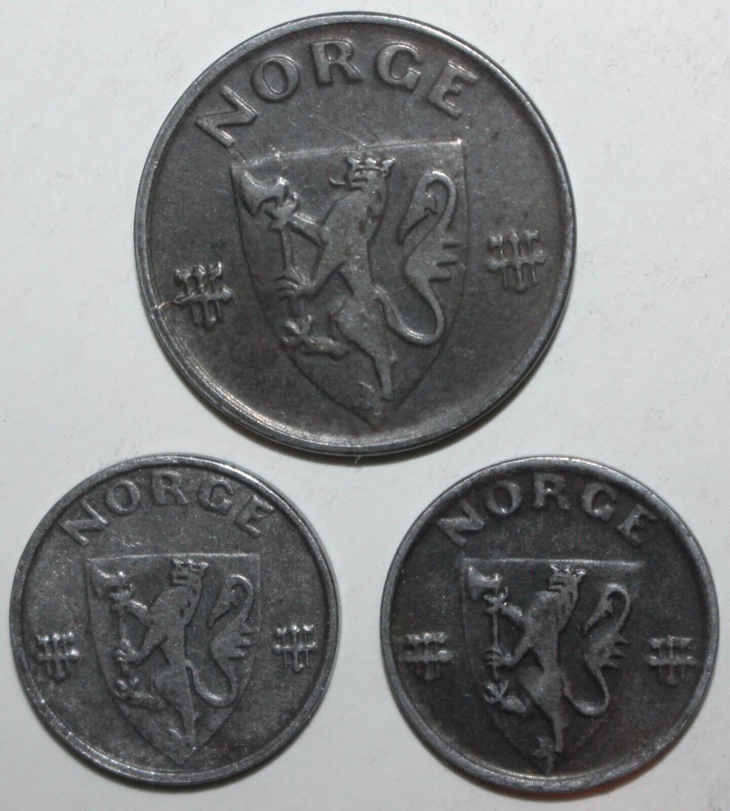 Norwegian WWII German Occupation 3 Coin Lot 1 2 Øre 1942 1943 1944 One Two Ore Без бренда