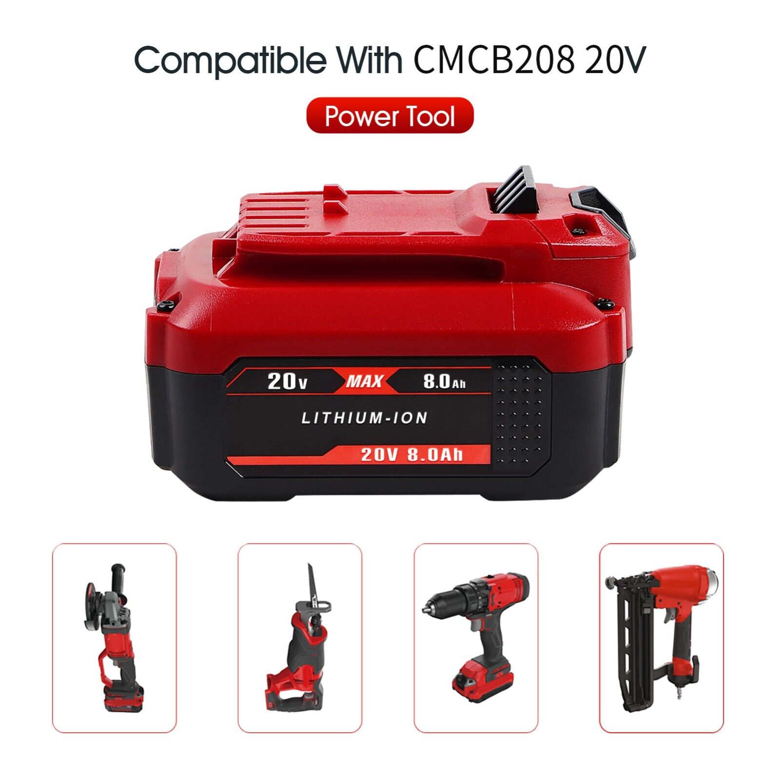 2X 8.0Ah Li-ion Battery For Craftsman V20 20 Volt MAX CMCB204 CMCB202 CMCB201 For Craftsman Does Not Apply - фотография #8