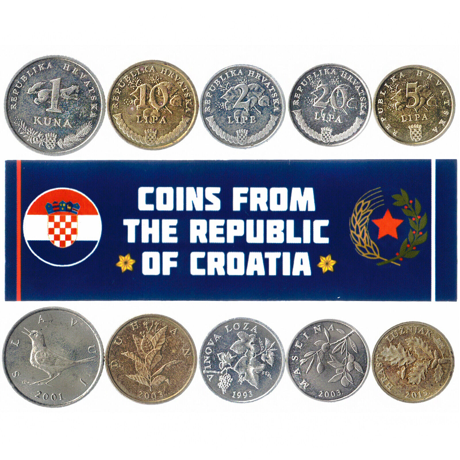 5 CROATIAN COINS. DIFFERENT COINS FROM BALKANS. FOREIGN CURRENCY, VALUABLE MONEY Без бренда