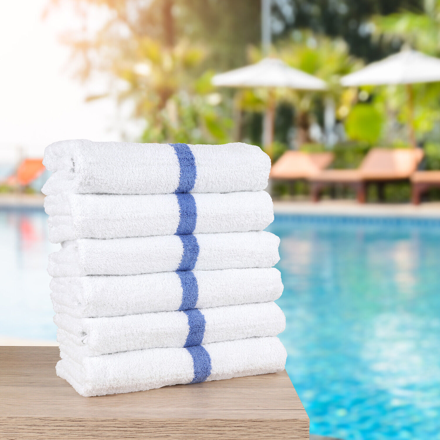 Striped Cotton Pool Towels - Bulk Value 12 Pack - 22 x 44 - White w/ Blue Stripe Arkwright - фотография #3