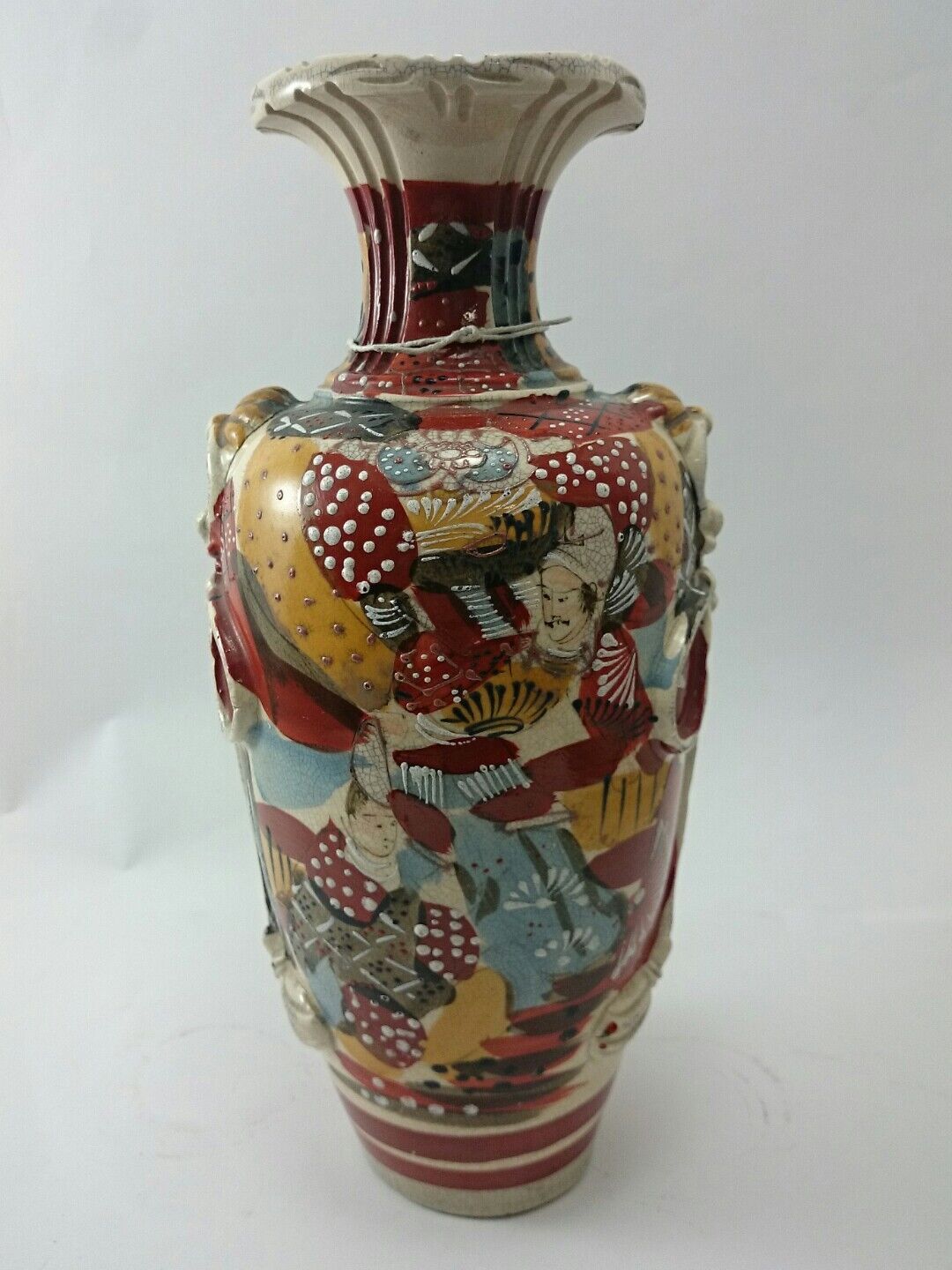 JAPANESE VASES Vintage Pair Ornate Asian Painted Craquelure Decor Pot ART  Без бренда - фотография #6